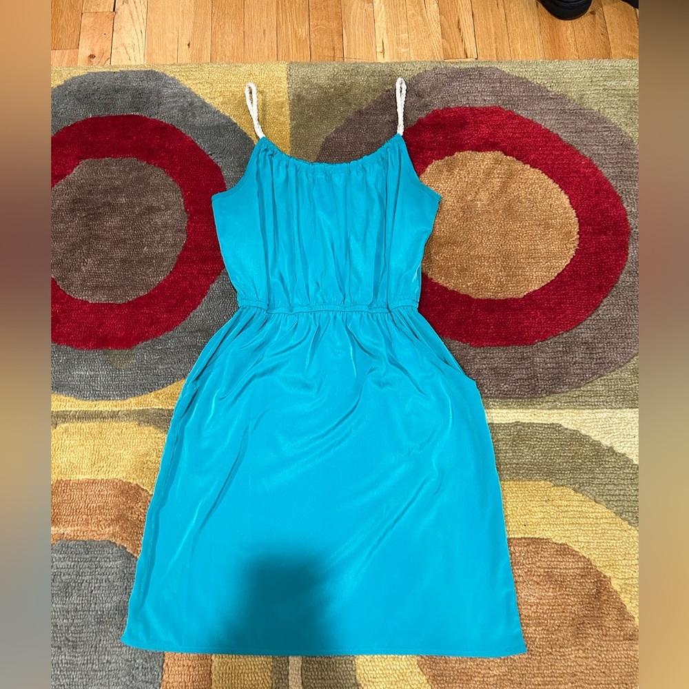 Y2K Teal Aqua Green Mini Dress with Pockets Sleeveless  Sundress Junior’s Small
